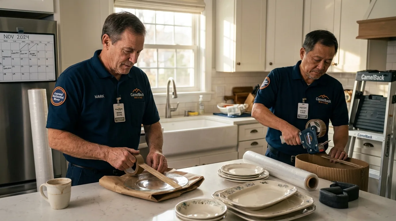 Professional crew packing kitchen dishware in Lake City, CO